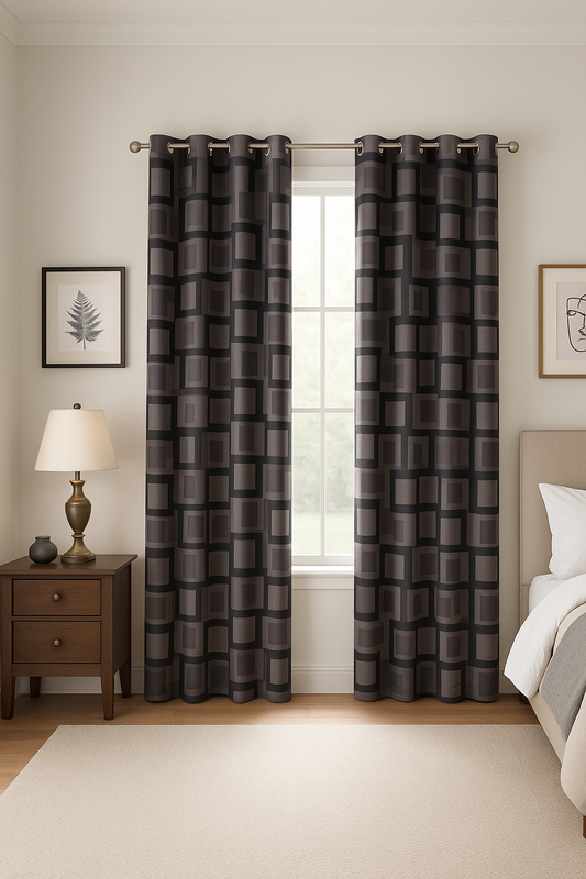 Black with Golden Jacquard printed curtains